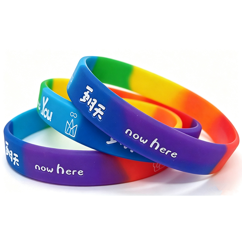 Segmented Rainbow Multi-Color Silicone Wristbands