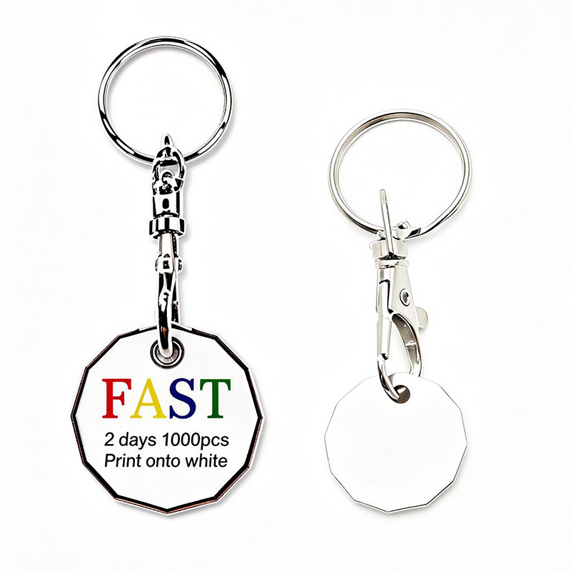 Custom Metal UV Printed Token Keychain for Supermarket Shopping Cart