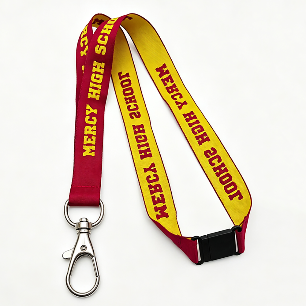 Custom Jacquard Woven Polyester Lanyard with Breakaway Buckle & Lobster Clasp