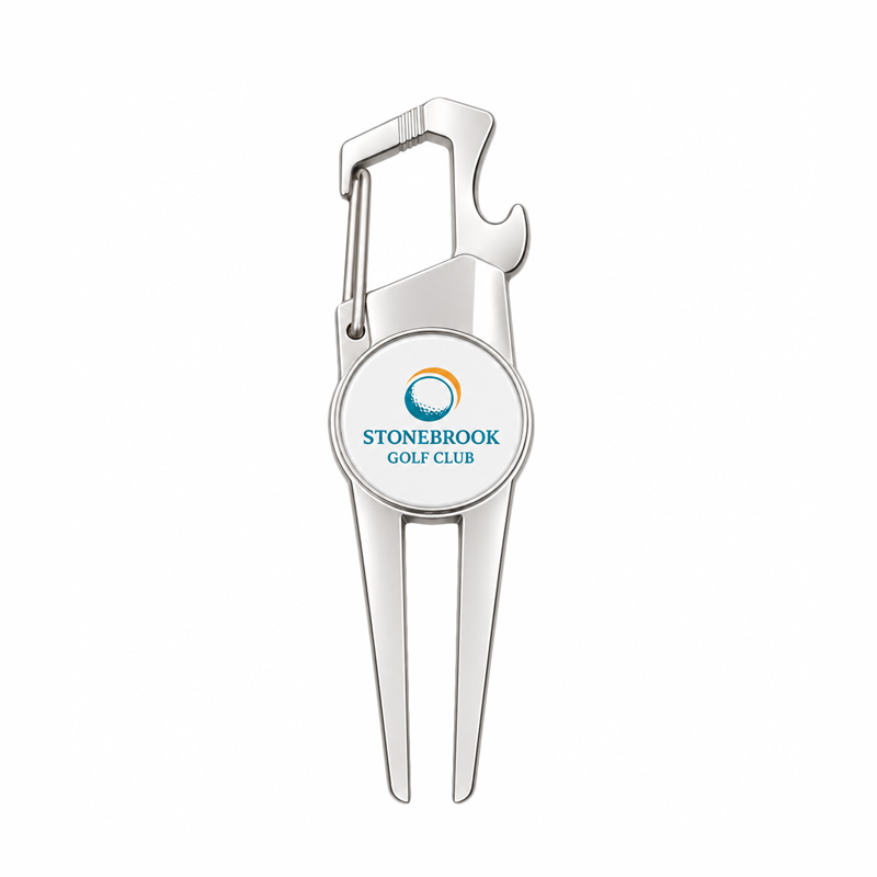 Custom Golf Divot Tool with Carabiner and Bottle Opener