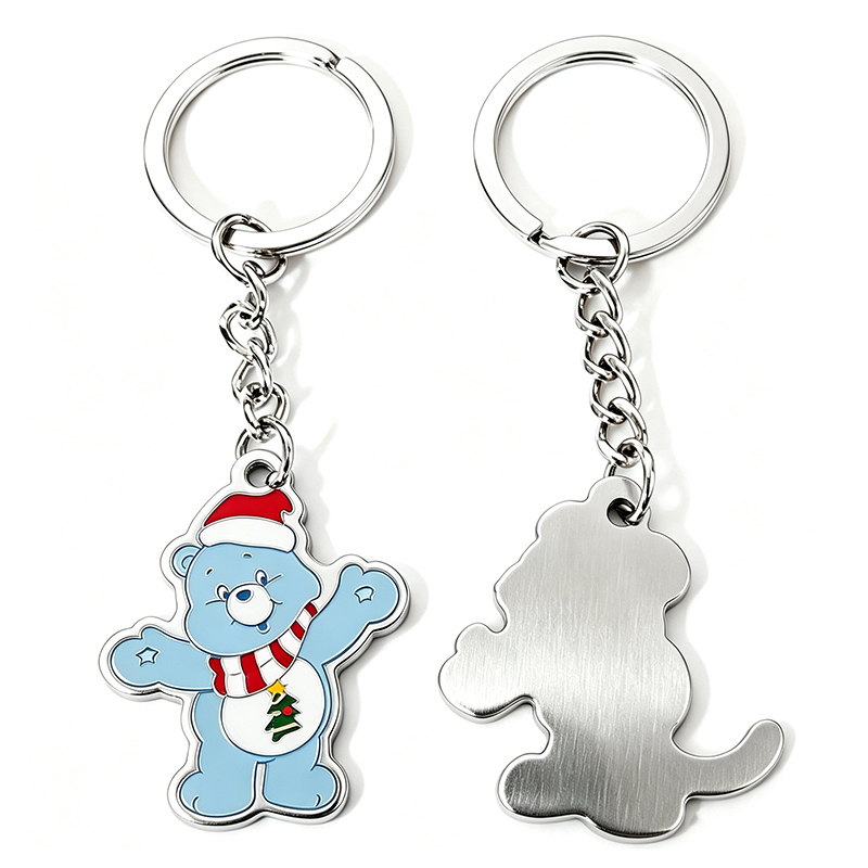 Christmas Bear Stainless Iron Keychain with CMYK Printing