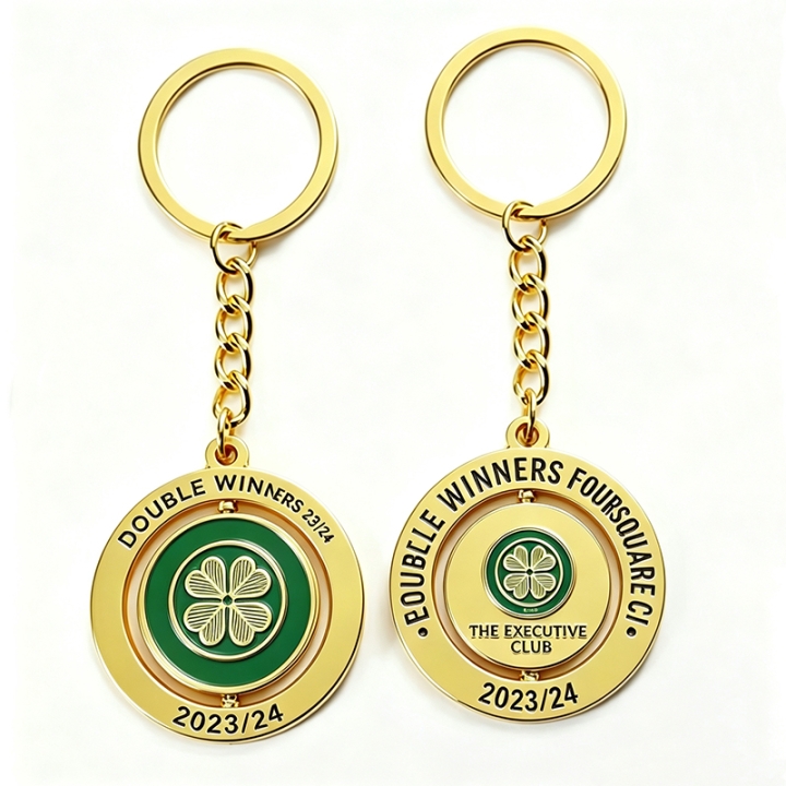 Double Winners Rotating Four Leaf Clover Keychain