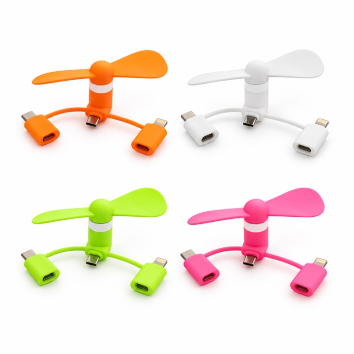3-in-1 Portable Mini Phone Fan with Multiple Connector Adapters