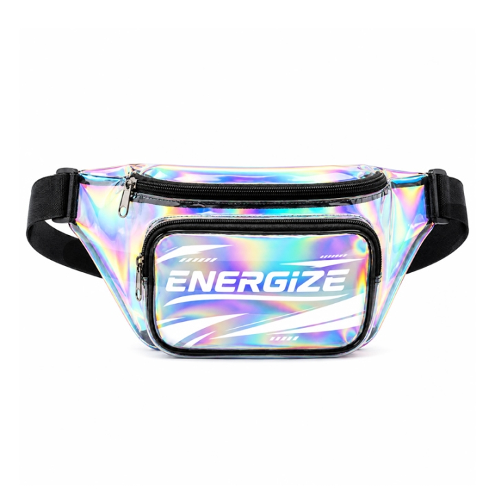 Custom Logo Iridescent Holographic PVC Fanny Pack with Double Zipper Pockets