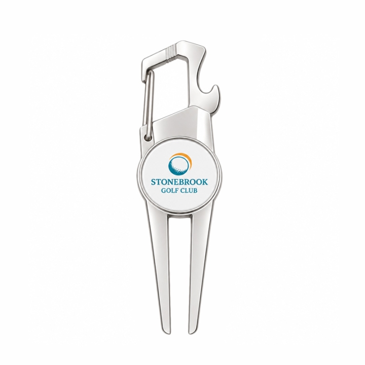Custom Golf Divot Tool with Carabiner and Bottle Opener