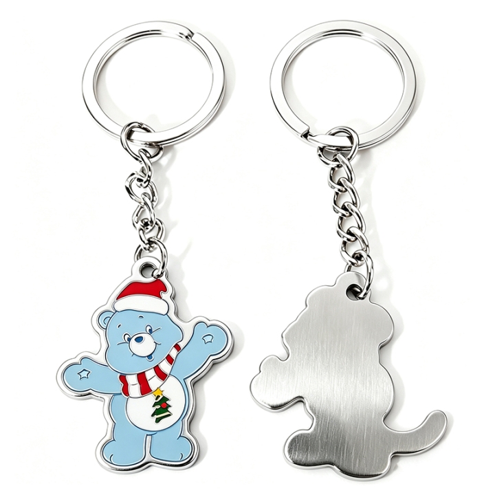 Christmas Bear Stainless Iron Keychain with CMYK Printing