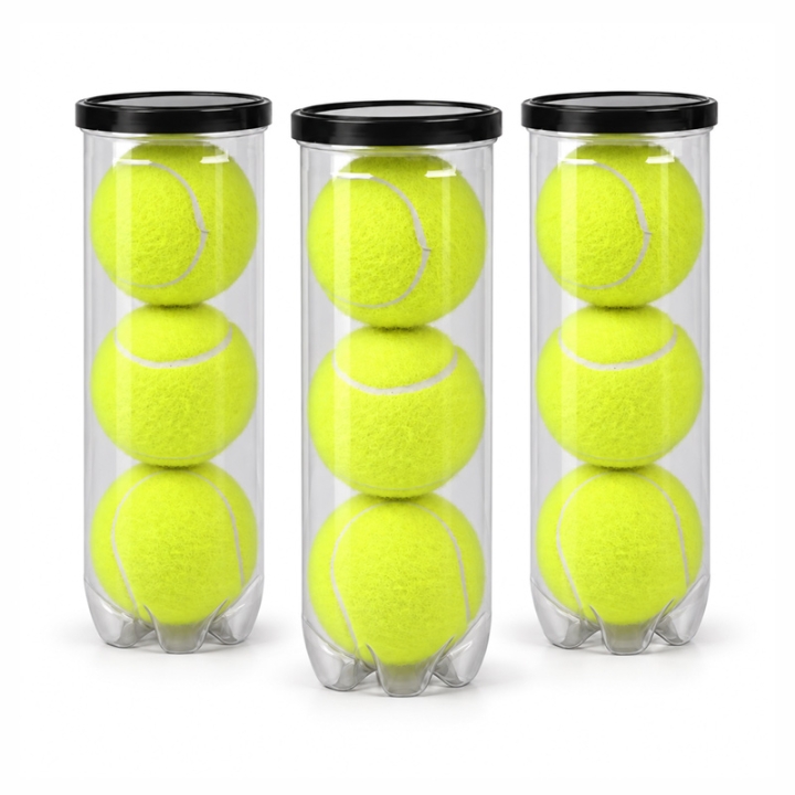 Custom Logo Tennis Balls 3-Pack with Clear Plastic Tube Packaging
